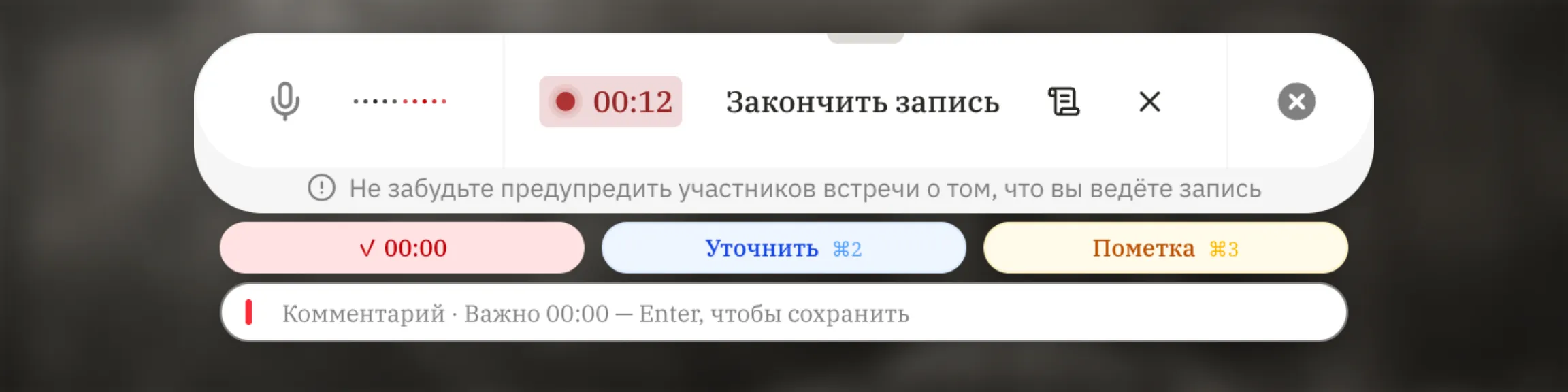 Поле комментария к только что поставленной метке.